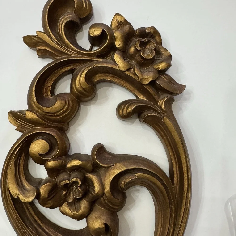 Vintage Homco Wall Sconces 2 Ornate Gold Scroll Candle Holders w/ Glass Votives